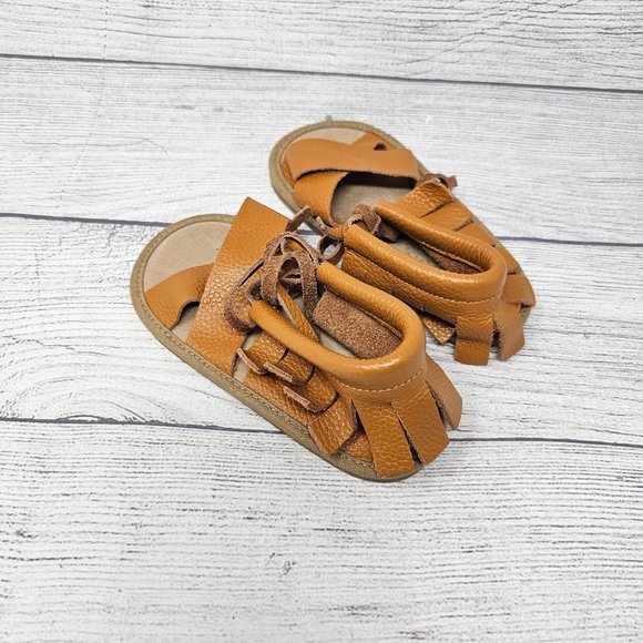 Fringed Moccasin leather‎ sandals childrens size 6 - Picture 7 of 9